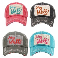 "HEY Y&apos;ALL"  Embroidered  Vintage Style Ball Cap with Washedlook  eb-18174723